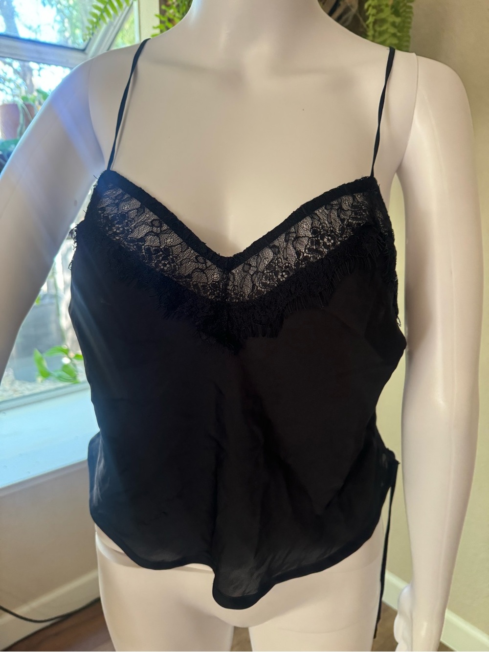 Free People Black Lace-Trim Cami Tank